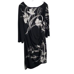 Anne Klein 16 Dress Floral Side Ruched Sheath Stretch Jersey Knee Length Elegant